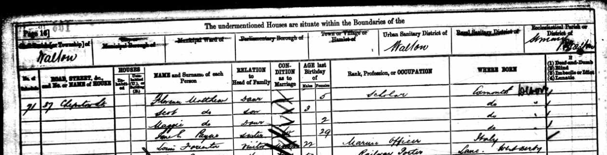 1881 Census Helen Matthew family record page 2